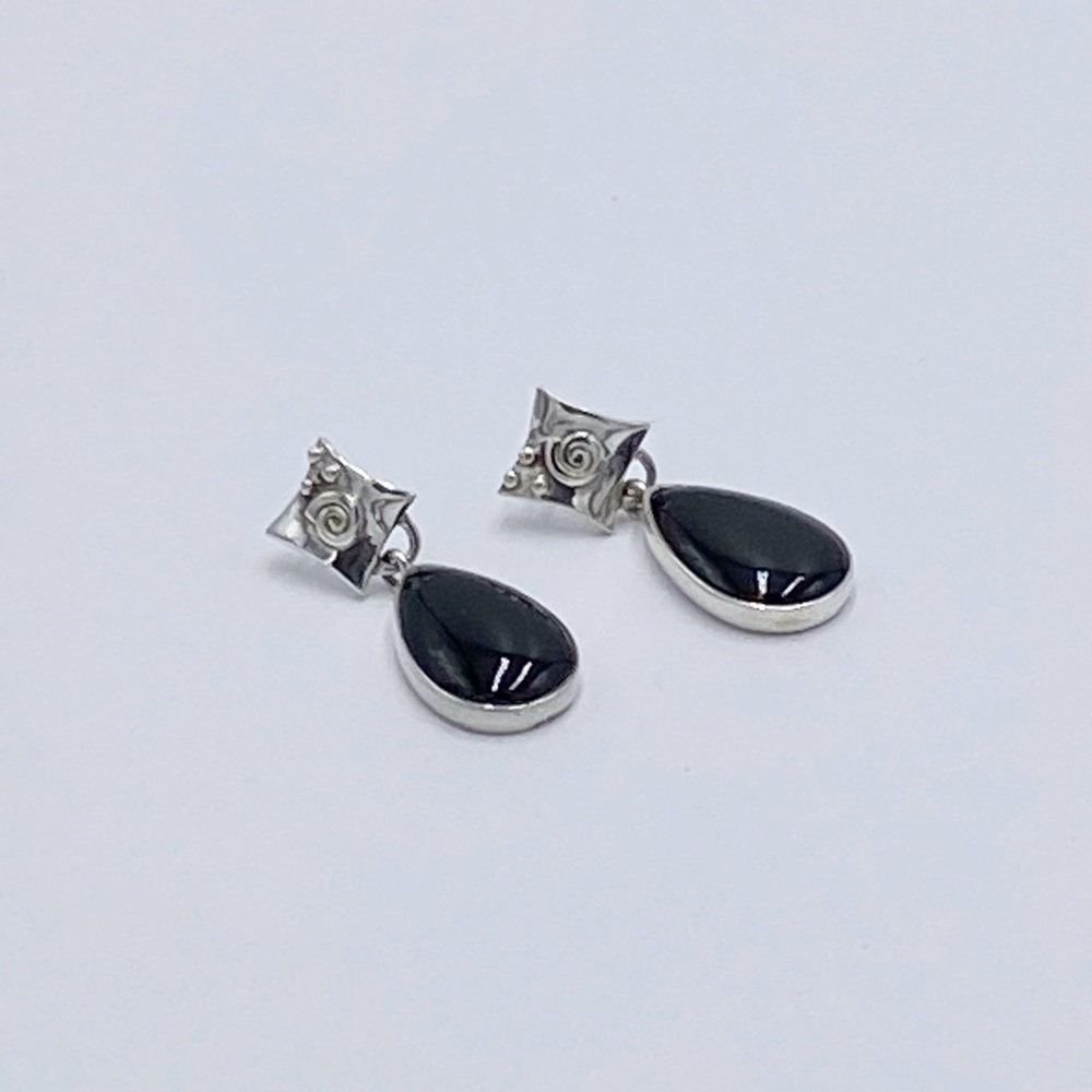 Sterling Silver Black Onyx Stone Dangle Earrings